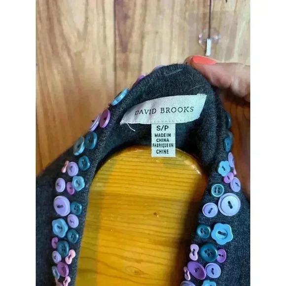 David Brooks Wool Blend Sweater Cardigan Flower Bow Buttons Size S - Picture 4 of 8